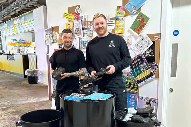 Conor Devlin (right), of Sneaker Cleaner Blackpool,  with Joe Walmsley, manager of Abingdon Street Market