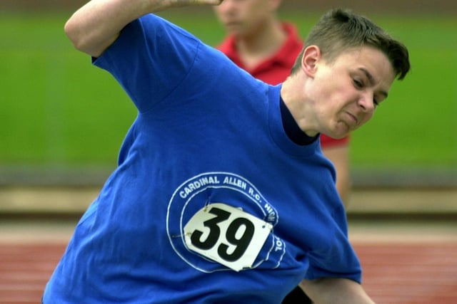 Anthony Chorlton competing in shot put at a Stanley Park athletics competition