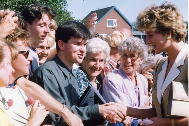 Delighted crowds greet Princess Diana at Trinity Hospice in 1992