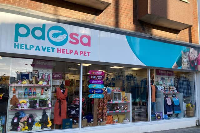 Pdsa Blackpool Charity shop window display- located at 58 Abingdon Street in Blackpool Town Centre
