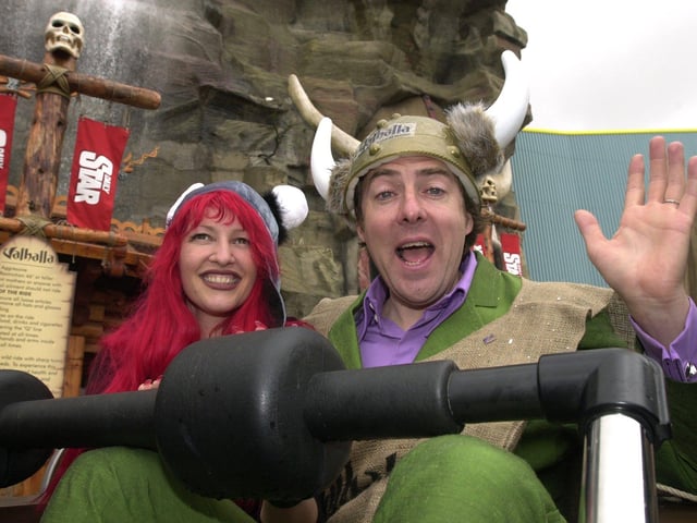 Jonathan Ross and his wife Jane Goldman at the launch of the Valhalla ride at Blackpool Pleasure Beach