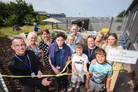 Official opening of The Lighthouse Garden at Fleetwood High. Headteacher Richard Barnes cuts the ribbon.