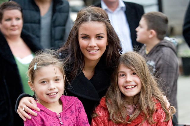 Stacey McClean with two young admirers (from left) Madeline Fox and Grace Chadwick at Lytham Christmas lights switch-on in 2008