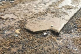 Some of the metal which has been exposed on the beach at Anchorsholme