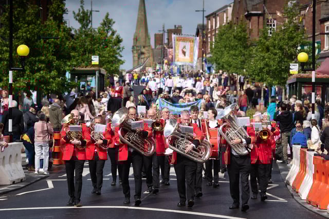Musical accompaniment for the Kirkham and Wesham Club Day procession.