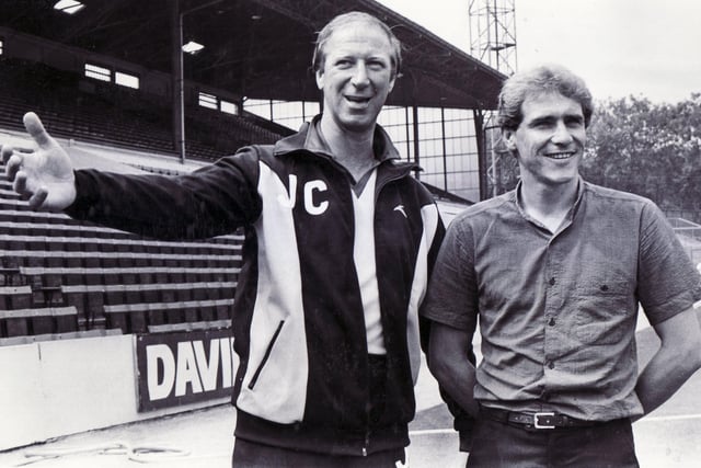 New Sheffield Wednesday player Ian Bailey at Hillsborough with manager Jack Charlton on August 4, 1982