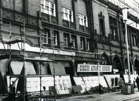 Blackpool Tower frontage undergoing refurbishment to create a new look in 1969