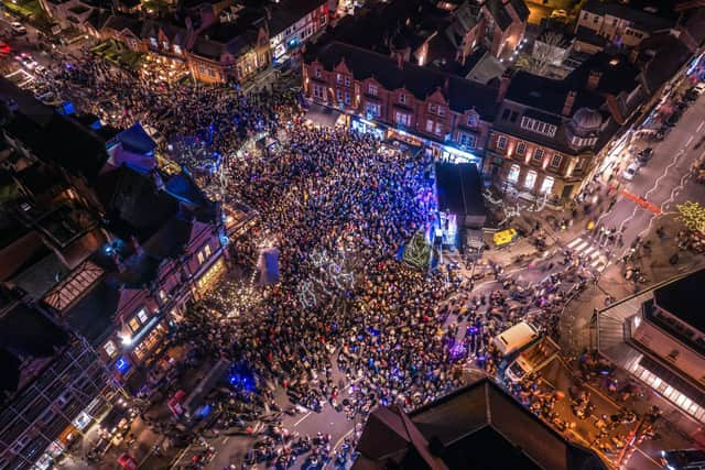 The scene from the air as thousands turned out for Lytham's Christmas lights switch-on. Picture: Gregg Wolstenholme.