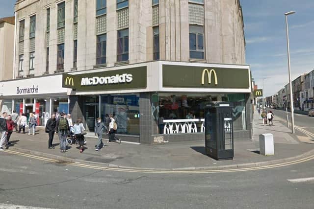 He collapsed in the entrance to McDonalds on Bank Hey Street, Blackpool (Credit: Google)