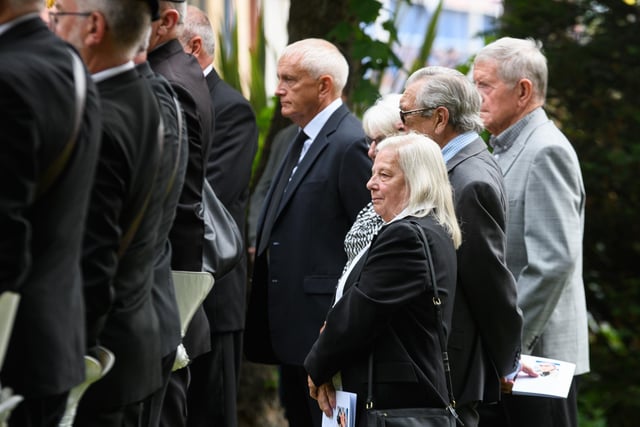 Mourners at the funeral of Spencer Leader at St Annes United Reformed Church. Photo: Kelvin Stuttard
