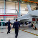 Staff assembling a Eurofighter Typhoon aircraft at BAE Systems' Warton plant in Lancashire