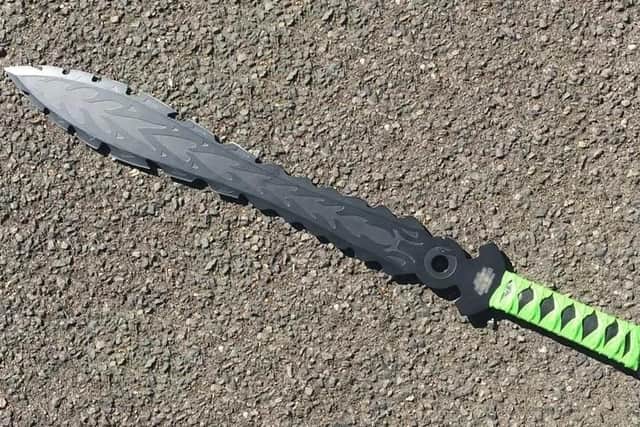 A 'Zombie knife' similar to the one pictured was found under Dylan Ward's mattress when police visited his home in Highbury Avenue, Blackpool. Picture credit: Home Office