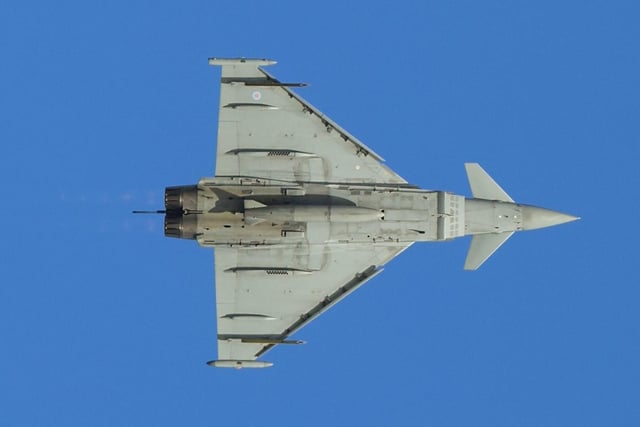 A Typhoon jet soars through the air during Blackpool Air Show. Photo by Paul Gray