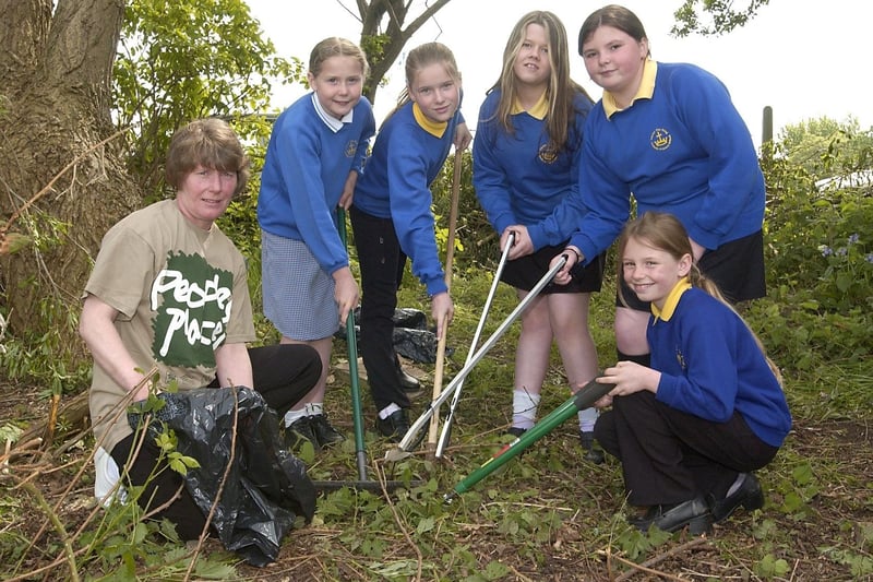 Volunteers, parents and local residents were putting together a conservation area next to 'Christ the King' Primary School. L-R are teacher and coordinater of Christ the King Wildlife Support Group Susan Barnes with pupils Hannah Kennerley (9), Siouvhon Easter (11), Jenny Partington (11) Rachel Ashwood (10) and Hayley Barnes (9).