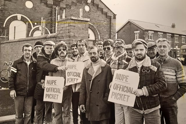 Striking Blackpool binmen on the picket line outside the Rigby Road depot in October 1984