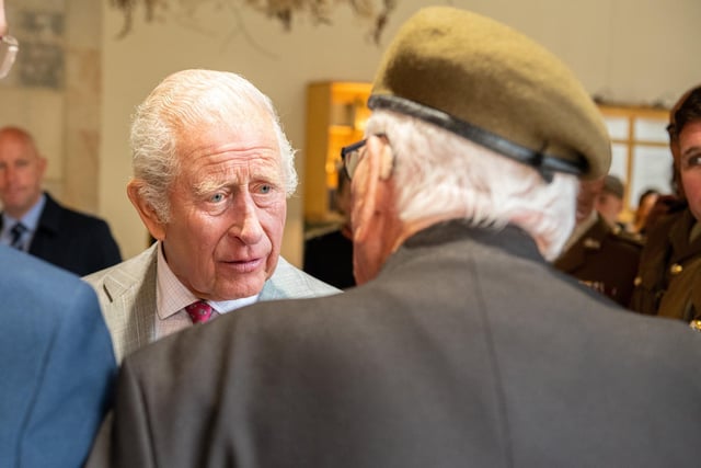 King Charles III speaks with 101-year-old Richard Brock a D-Day Veteran from Lancaster. Photo: Kelvin Lister-Stuttard.