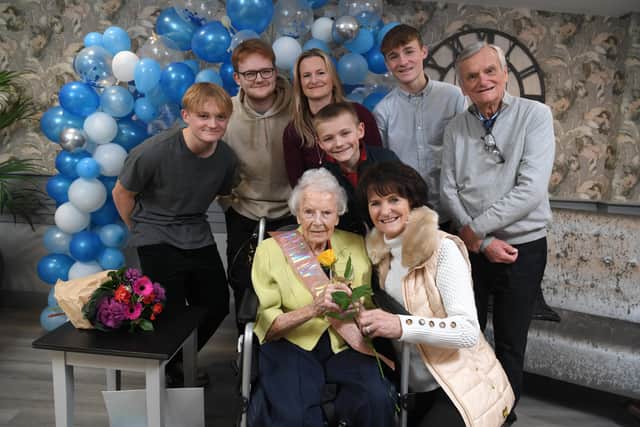 Nora Cooper celebrates her 108th birthday with her family. Pictures: Neil Cross.