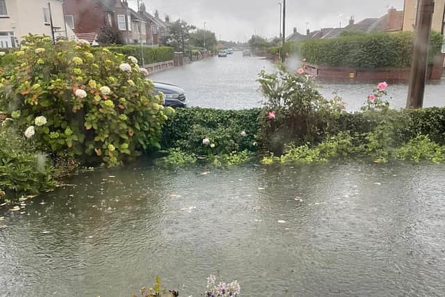 Flooding in Westbourne Road, Cleveleys this morning (Monday, June 27). Pic credit: Michaela Dell