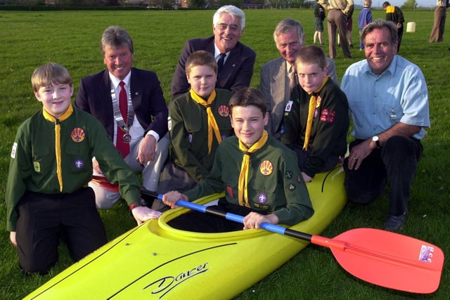 Members of the Kirkham and Rural Fylde Rotary Club have presented nine canoes to the 1st Kirkham and Wesham Scout Group. From left, Robert Birch, David Nicholson (Rotary Club president), Karl Hugo, Bob Whitby (show co-organiser and Rotary member), Martin Green, Peter Wareing (show co-organiser and Rotary member), Thomas Burrows and John Barnes (chairman -1st Kirkham and Wesham scout group executive committee)