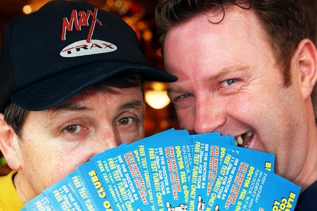 Local DJs Pete Schofield and Joe Curran put aside their friendly rivalry to join forces for a 'pub to club' scheme. Pic shows Pete (left) and Joe with free admission tickets