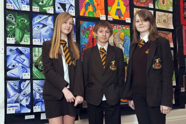Gazette Young Seasiders winners at the Grundy Art Gallery -  Celine Houghton, Olly Smith and Katie Sanderson of Baines High School