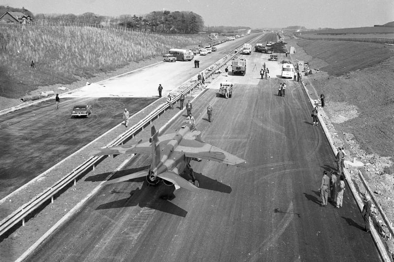 The Jaguar aircraft on the M55 in April 1975