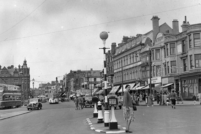 The Promenade and Talbot Square as it was in the mid 1950s. On the left is the Metropole Hotel, which remains. A couple of the buildings on the right are still there but the main focus of this photo is the impressive building in the middle which was EH Booths. It was replaced by a more modern structure in 1972 and is most well-known use is as nightclubs