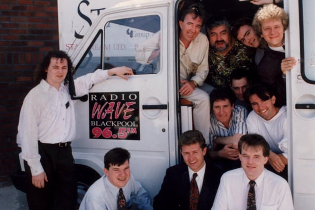 Radio wave crew 1992, including Jon Culshaw, top right in the van doorway, who later found nationwide fame for his impersonations of famous personalities