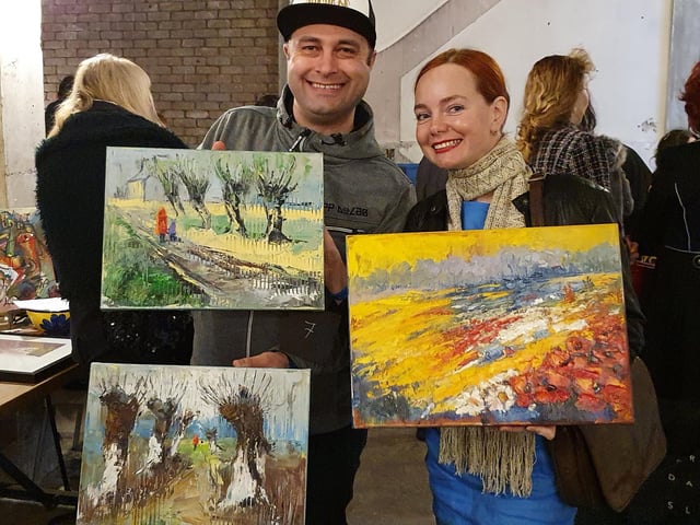 A couple purchased three original paintings by Anna Ravliuc Bloomfield at the HIVEArts auction