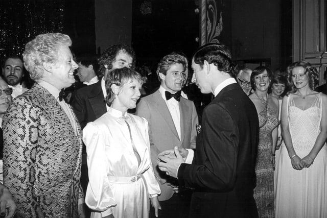 Prince Charles met the stars of the show at the re-opening. Behind Petula Clark is Blackpool comedian Lenny Bennett and on her right Danny La Rue