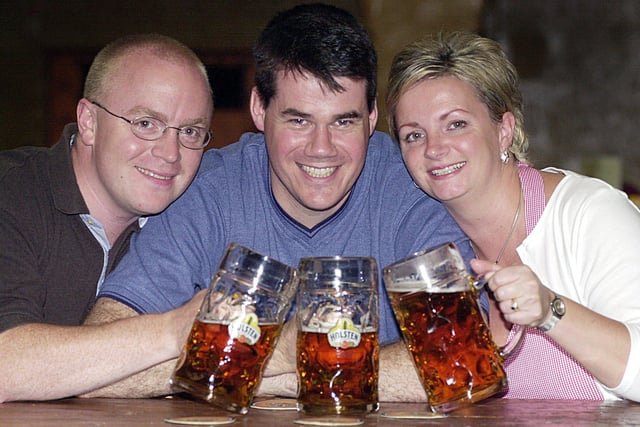 Beer festival at the Spanish Rooms, Blackpool Winter Gardens, 2011. L-R Gary Nayler, Paul Simpson and Cecile Simpson