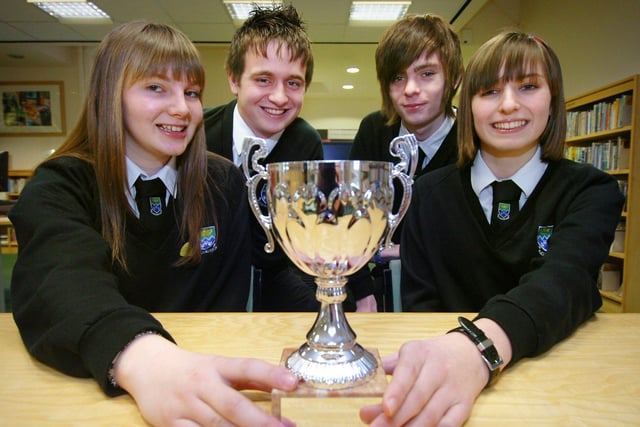 A group of students at St Mary's Catholic College in Blackpool have won the Young Consumers of the Year trophy. Pictured (left to right): Rachel Billington, Luke Fenton, Jonathon Morris, and Rose Fowler