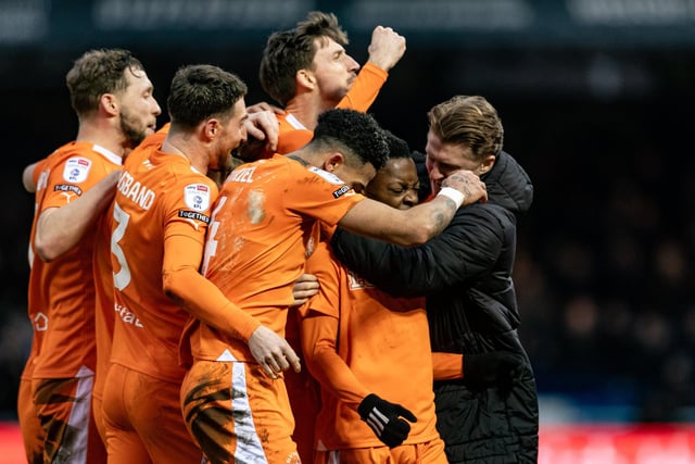 The Blackpool players enjoyed the victory in front of the travelling supporters.