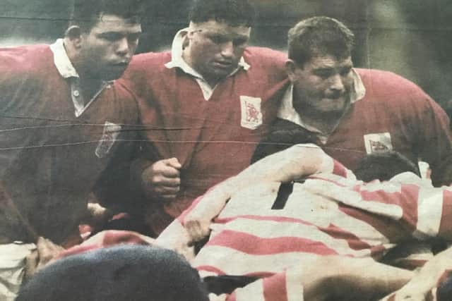 Robbie Jones, centre, in his professional rugby days