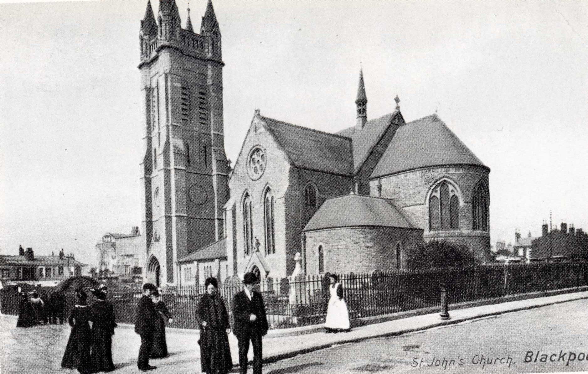 St John's Church Blackpool in the 1890s. There has been a church on this site since 1821 but replaced by the current building to accommodate a larger congregation.