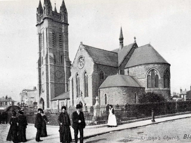 St John's Church Blackpool in the 1890s. There has been a church on this site since 1821 but replaced by the current building to accommodate a larger congregation.
