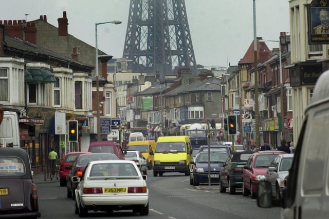 Blackpool Tower in the background in this busy scene, 2001