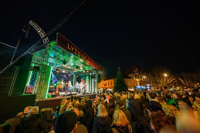 The crowds in Clifton Square enjoy the entertainment at the Lytham switch-on