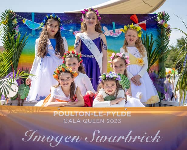 Poulton-le-Fylde  Gala Queen Imogen Swarbrick with her retinue of princesses. Photo Martin Bostock Photography
