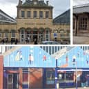 Top left: Preston Railway Station. Top right: Lancaster Railway Station. Bottom: Blackpool North Railway Station.