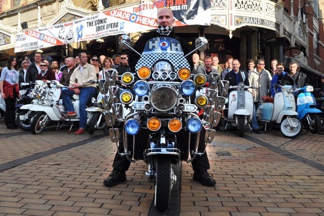 Martin Kane and members of the Blackpool Lambretta Club at the Grand Theatre for the opening night of Quadrophenia