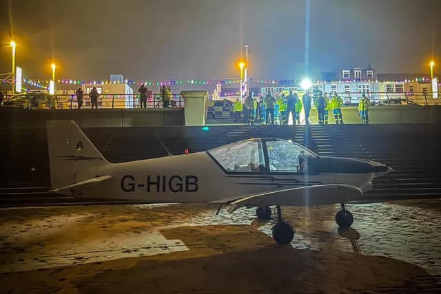 Police and HM Coastguard at the scene of the plane's recovery on the beach in South Shore, Blackpool on Thursday, November 16