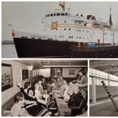 The Lady of Man, passengers on board in 1985 and the sorrowful sight of the Fleetwood terminal sign after the service ceased operation