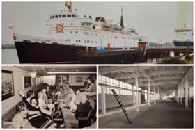 The Lady of Man, passengers on board in 1985 and the sorrowful sight of the Fleetwood terminal sign after the service ceased operation