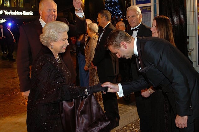 A special night for Blackpool as The Queen arrives at the Winter Gardens  for the The Royal Variety Performance in 2009. In this photograph she  is introduced to Leisure Parcs Director Mr Craig Hemmings