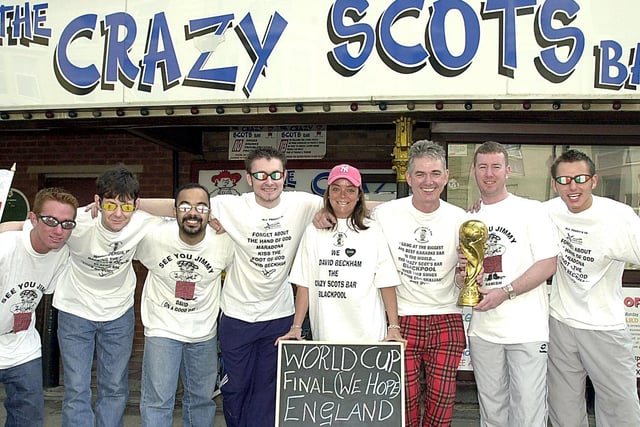 Supporting the Macmillan Windmill Appeal through the World Cup, from left, Derek Howitt, Alex O'Donnell, Steve Franklyn, Steve Morrell, Jo Howitt, Hamish Howitt, Hugh Howitt and Jamie Donaghy, 2002
