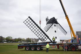 The sails are returned to Lytham Windmill following storm damage