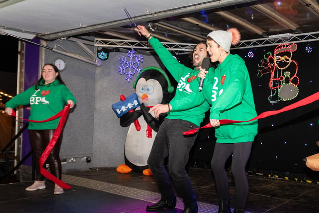 Strictly professional dancers Lauren Oakley and Graziano Di Prima cut the ribbon to officially open Christmas by the Sea. Photo: Kelvin Lister-Stuttard