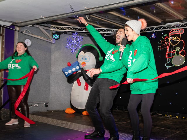 Strictly professional dancers Lauren Oakley and Graziano Di Prima cut the ribbon to officially open Christmas by the Sea. Photo: Kelvin Lister-Stuttard