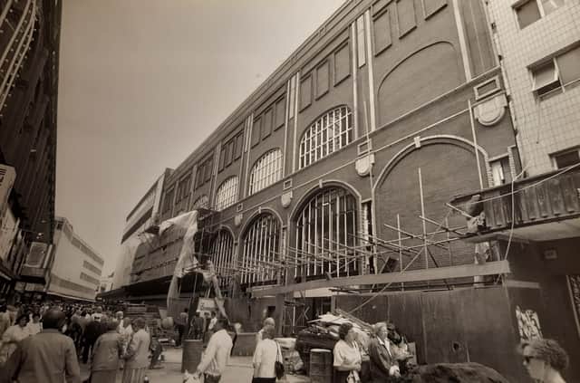 Scaffolding was up in this scene from 1989 as work continued on the new development which replaced the old Binns store